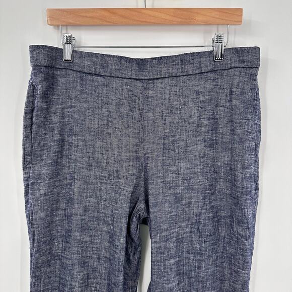 Theory Size 12 Thorina Tierra Wash Blue Linen Viscose Blend Pants Crop Split Hem - Picture 2 of 11
